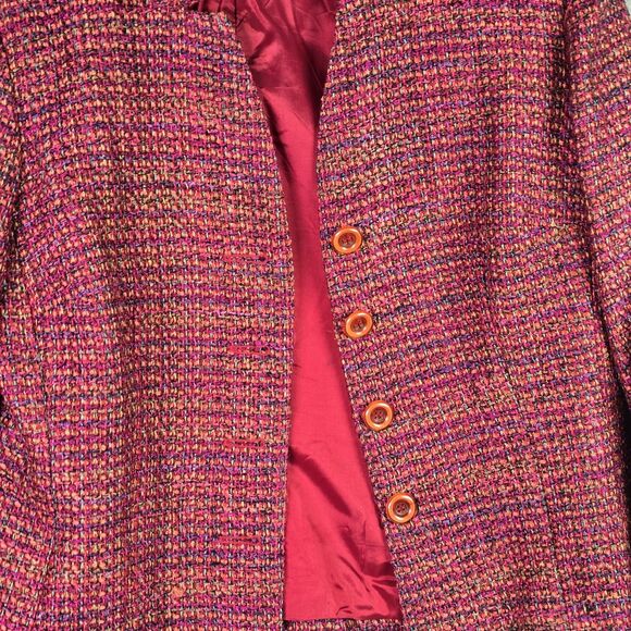 Maggy London Petites Cropped Tweed Silk Blend Blazer Pink Multicolor Classic - Picture 10 of 16